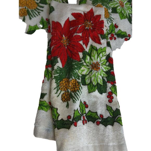 Vintage Christmas Holiday Poinsettia Kitchen Towels Set of 3 READ - Picture 5 of 7